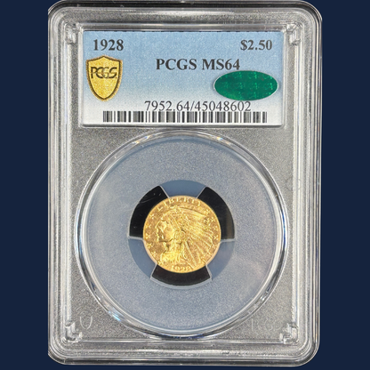 1928 $2.5 Indian Head Quarter Eagle Gold Coin PCGS MS64 CAC Super Luster Bomb