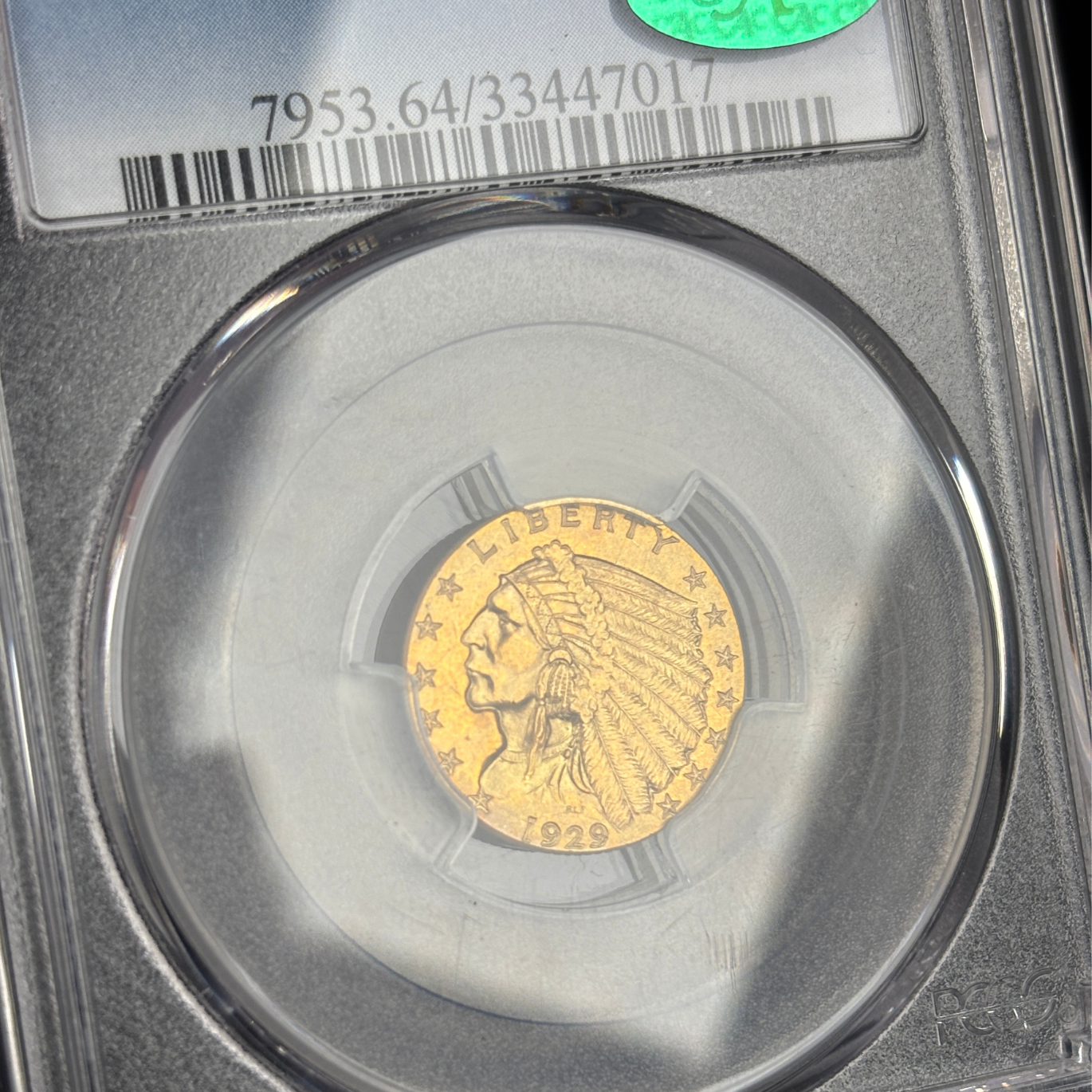 1929 $2.5 Indian Head Quarter Eagle Gold Coin PCGS MS64 CAC Near GEM