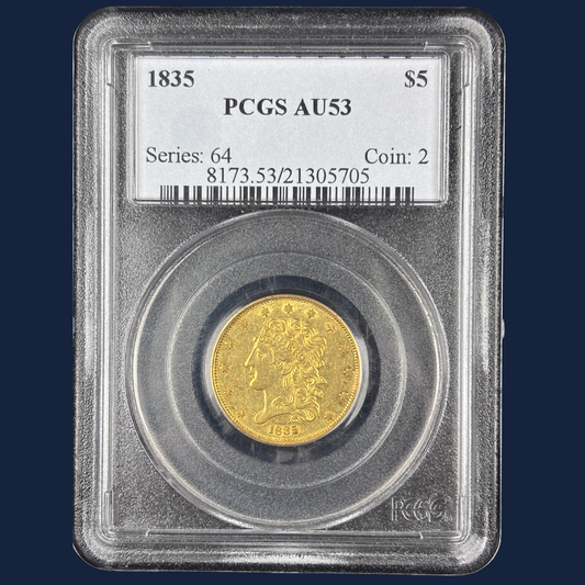 1835 Classic Head Half Eagle Gold Coin PCGS AU53 Flashy
