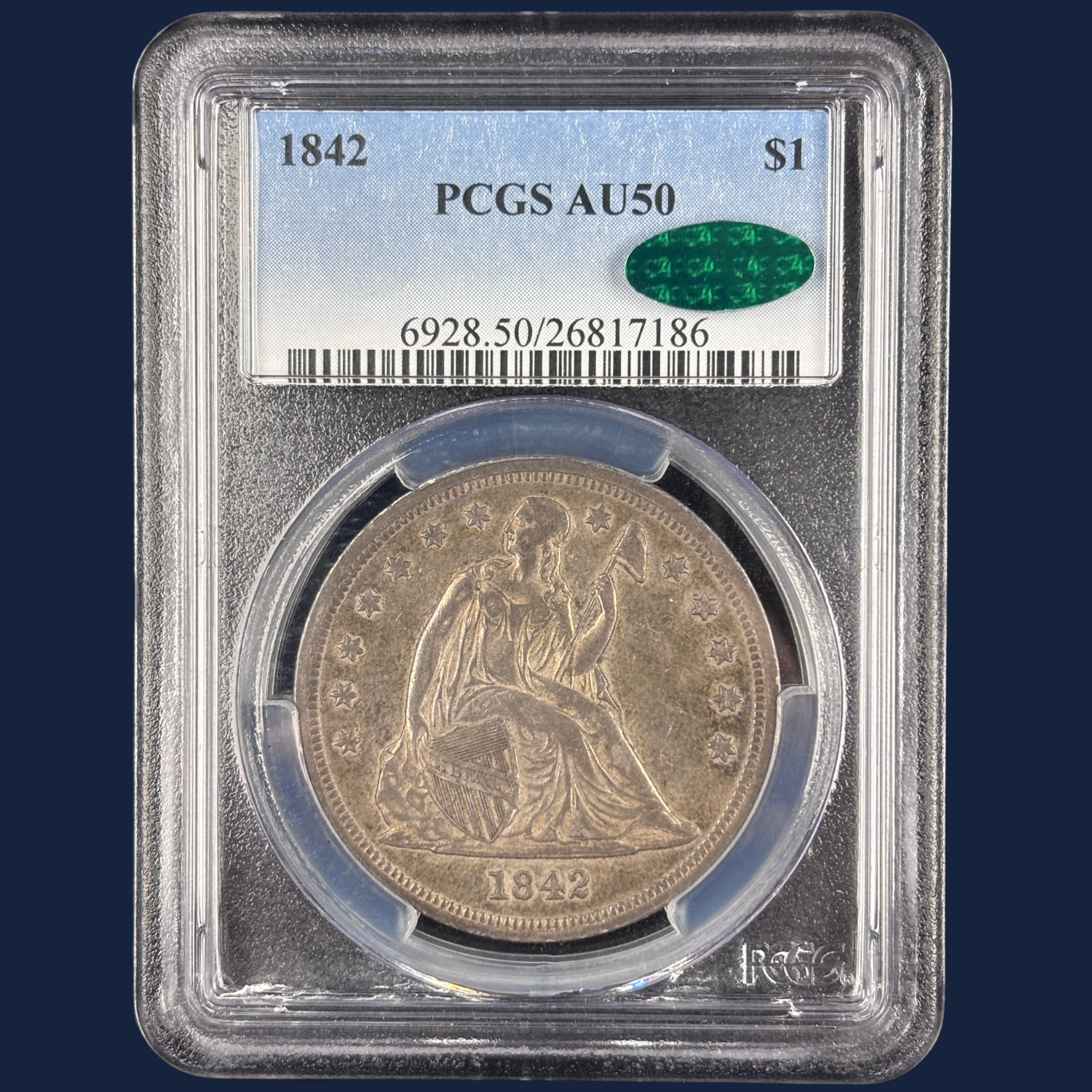 1842 Seated Liberty Dollar PCGS AU50 CAC
