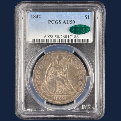 1842 Seated Liberty Dollar PCGS AU50 CAC