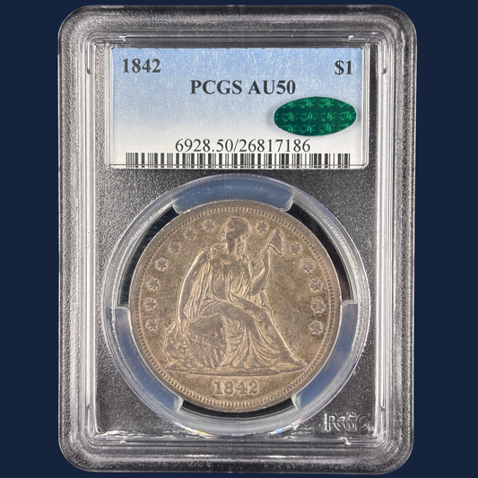 1842 Seated Liberty Dollar PCGS AU50 CAC