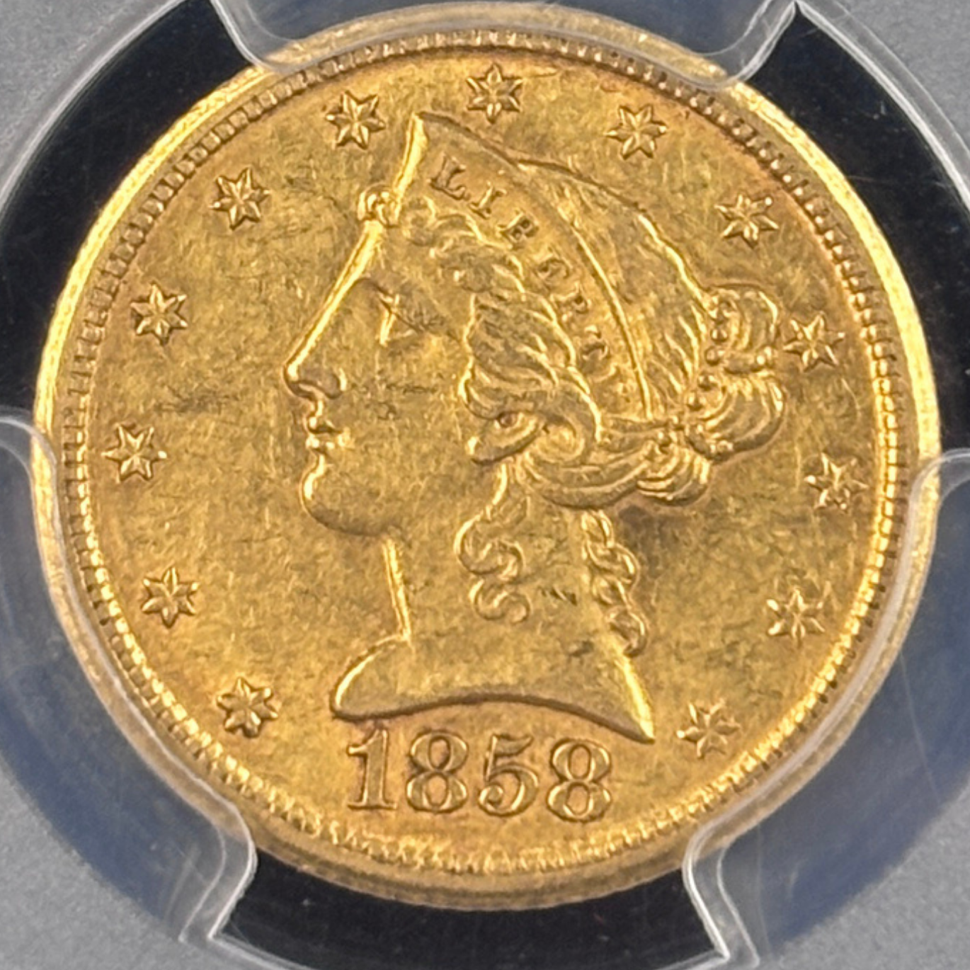 1858-D Liberty Head Half Eagle PCGS AU58 Dahlonega Gold Coin
