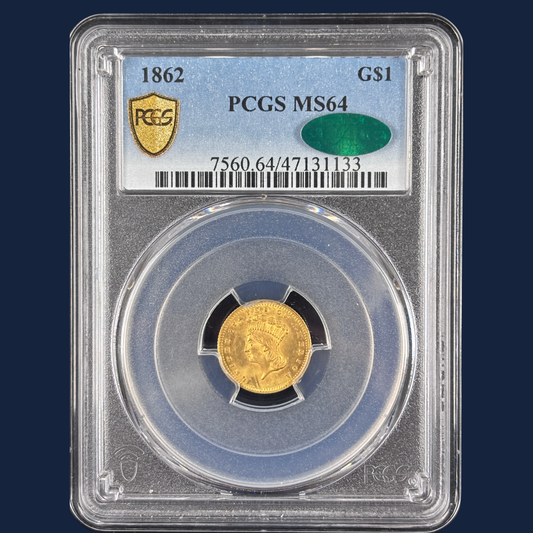 1862 Liberty Head Gold Dollar Type 3 PCGS MS64 CAC Great Color Civil War Date