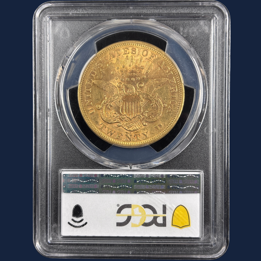 1867 S $20 Gold Coin Liberty Double Eagle PCGS AU53 CAC Candidate