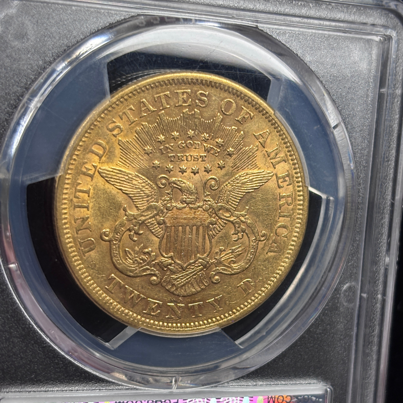 1867 S $20 Gold Coin Liberty Double Eagle PCGS AU53 CAC Candidate