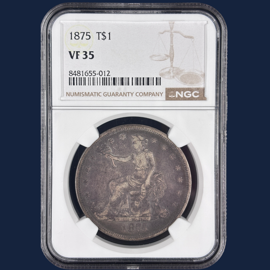 1875 P Trade Dollar $1 Silver Coin NGC VF35 Rare Better Date Low Mintage