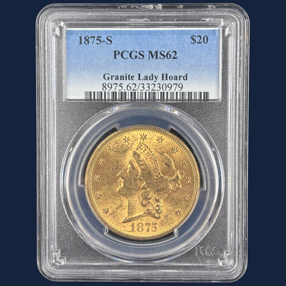 1875 S $20 Liberty Head Double Eagle Gold Coin PCGS MS62 Granite Lady Hoard