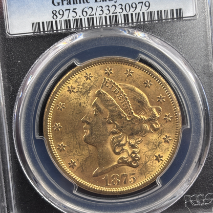 1875 S $20 Liberty Head Double Eagle Gold Coin PCGS MS62 Granite Lady Hoard