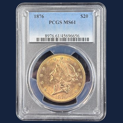 1876 Liberty Head Double Eagle Gold Coin MS61 PCGS $20 Type 2