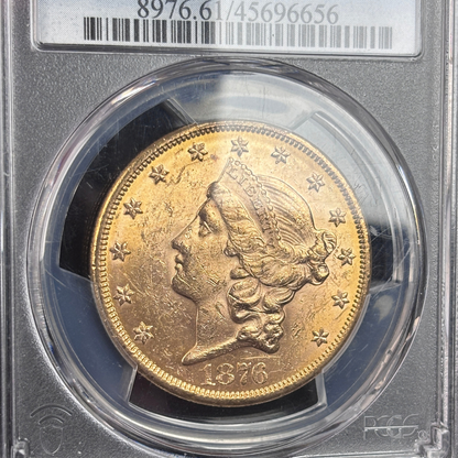 1876 Liberty Head Double Eagle Gold Coin MS61 PCGS $20 Type 2