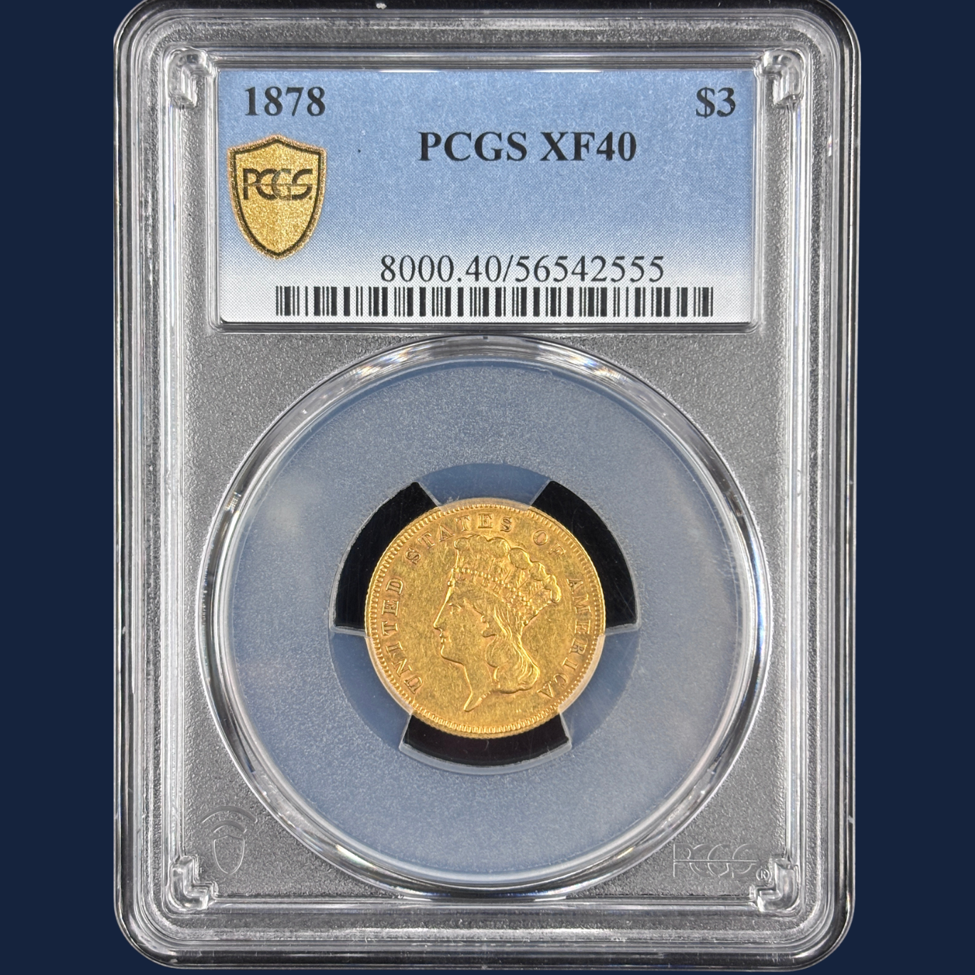 1878 $3 Three Dollar Gold Coin PCGS XF40 Original!