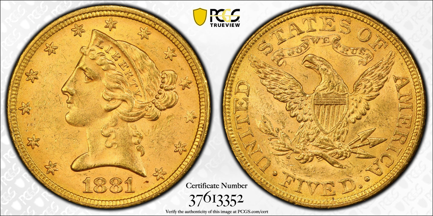 1881 $5 Liberty Head Half Eagle Gold PCGS MS64 CAC Fairmont Hoard