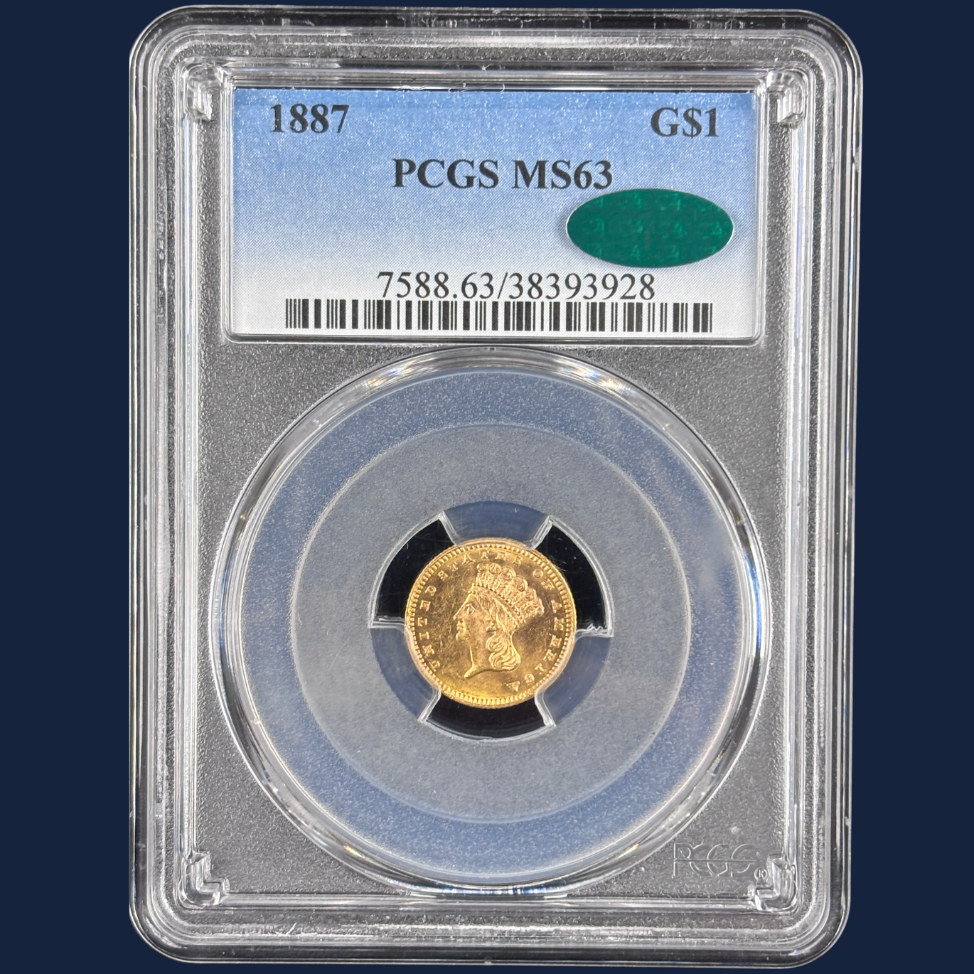 1887 Indian Princess, Large Head PCGS MS63 CAC Gold Dollar US Coin Type Coin