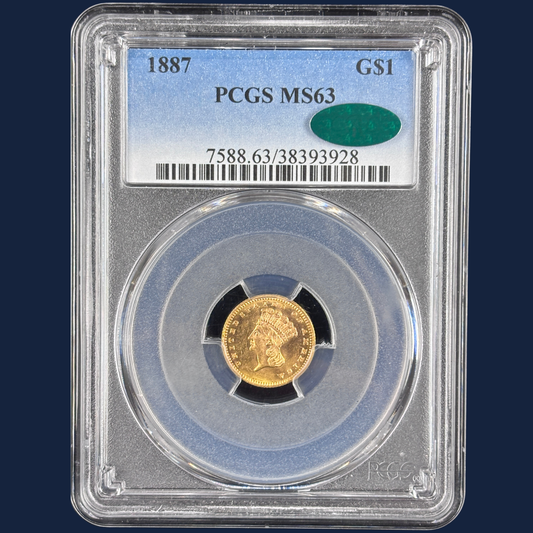 1887 Indian Princess, Large Head PCGS MS63 CAC Gold Dollar US Coin Type Coin