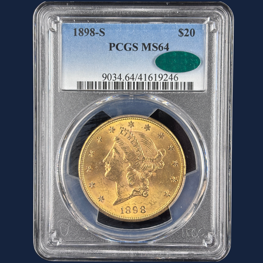 1898-S $20 Liberty Gold Double Eagle PCGS MS64 CAC Pre-1933 US Coin