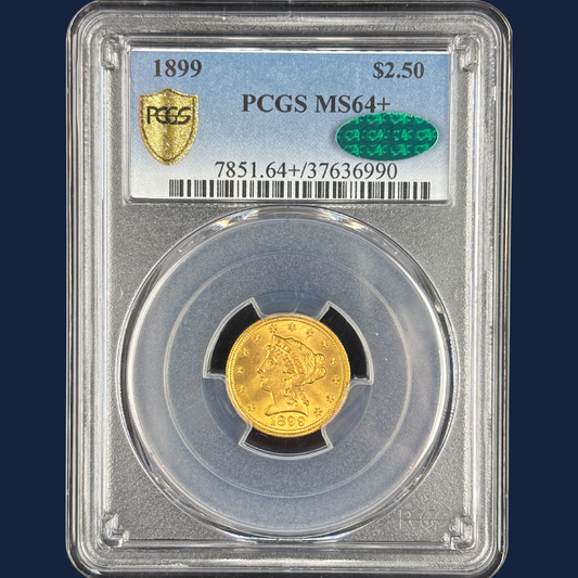 1899 $2.5 Liberty Head Quarter Eagle Gold Coin PCGS MS64+ CAC Near GEM Luster