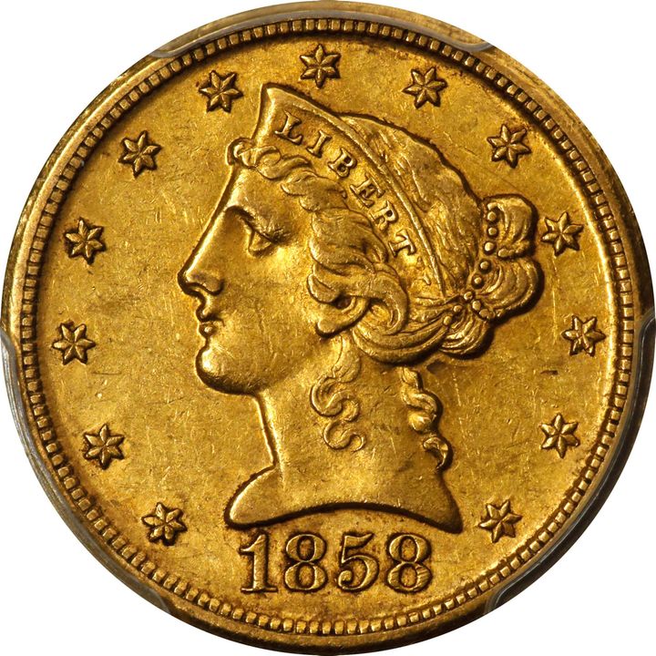 1858-D Liberty Head Half Eagle PCGS AU58 Dahlonega Gold Coin