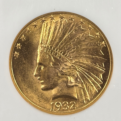 1932 $10 Indian Head Gold Eagle Coin NGC MS64 Older Holder Fresh Look