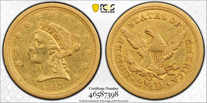 1843 O $2.5 Liberty Head Quarter Eagle PCGS CAC XF45 New Orleans Gold Coin