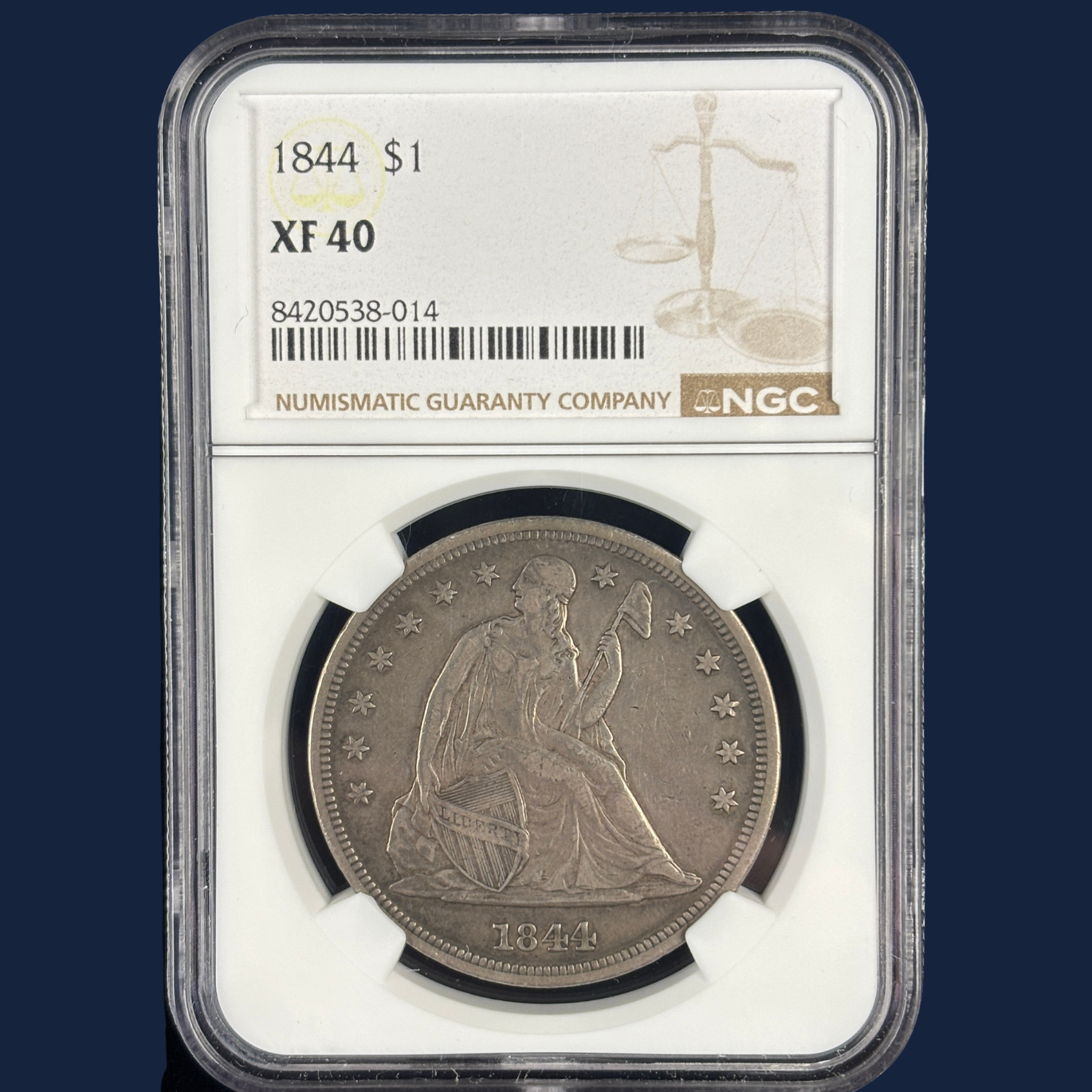 1844 Liberty Seated Dollar NGC XF 40 Original Surfaces