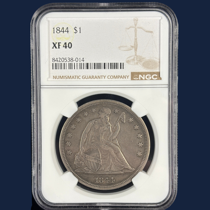 1844 Liberty Seated Dollar NGC XF 40 Original Surfaces