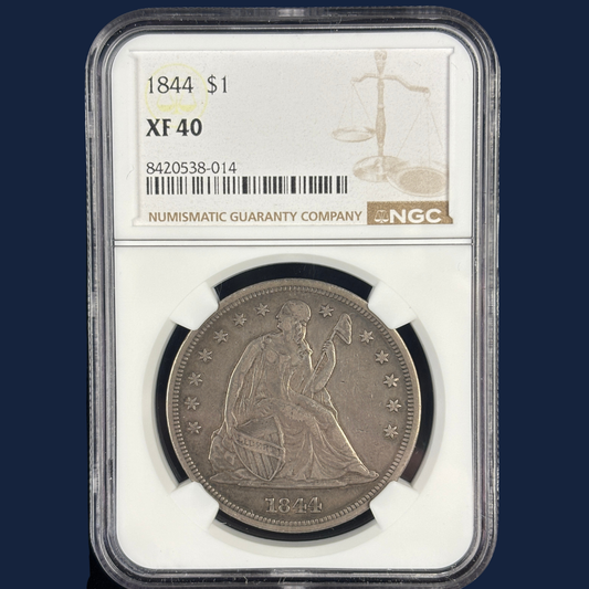 1844 Liberty Seated Dollar NGC XF 40 Original Surfaces