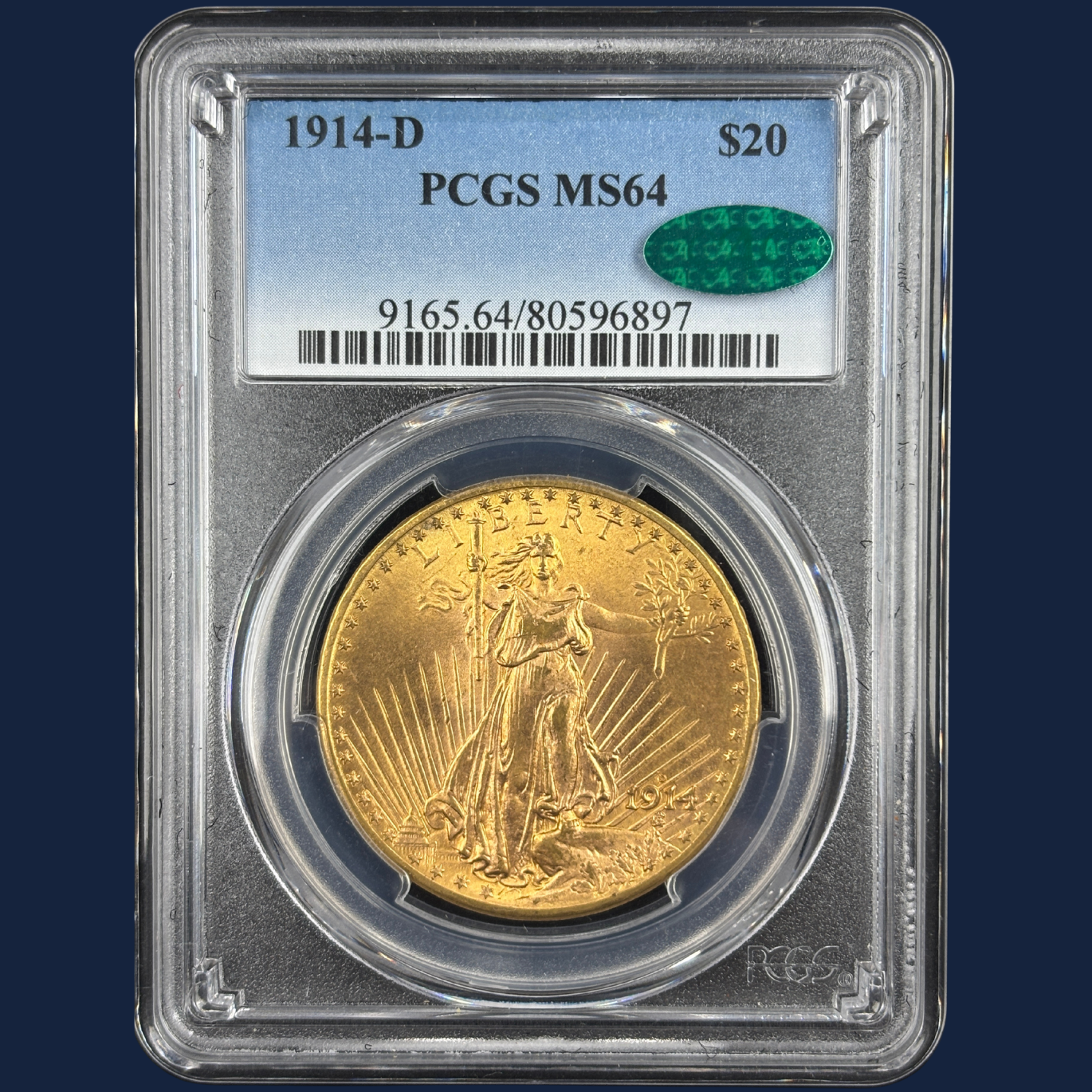 1914-D $20 Saint-Gaudens $20 Double Eagle Gold Coin Pre-33 PCGS MS64 CAC