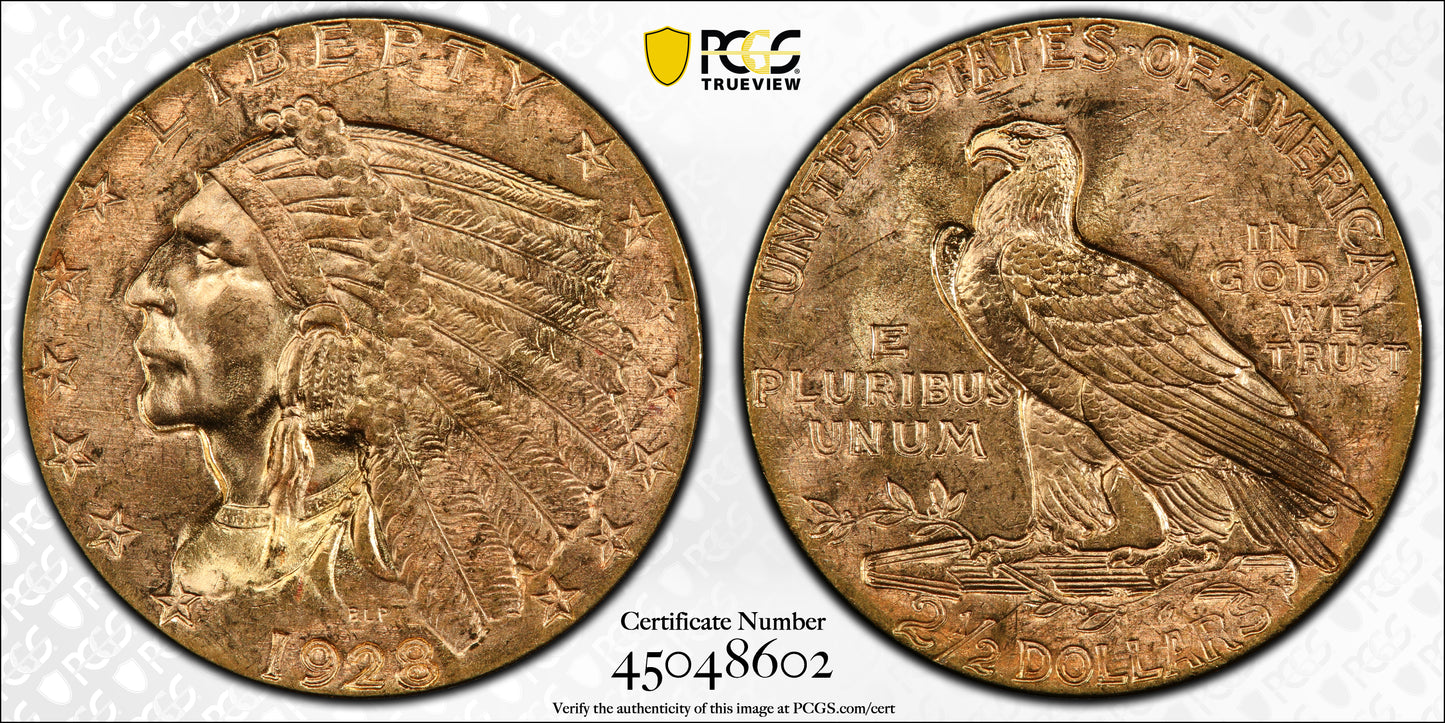 1928 $2.5 Indian Head Quarter Eagle Gold Coin PCGS MS64 CAC Super Luster Bomb