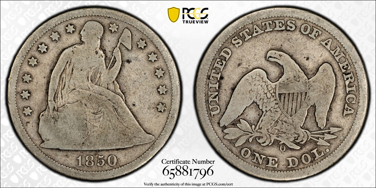1850 O Liberty Seated Dollar New Orleans PCGS VG08 CAC Low CAC Population