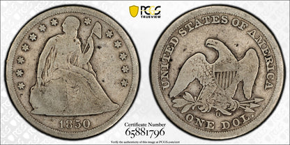 1850 O Liberty Seated Dollar New Orleans PCGS VG08 CAC Low CAC Population