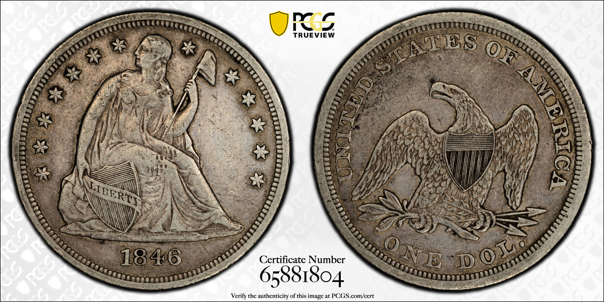 1846 Liberty Seated Dollar PCGS VF35 CAC Original Crusty Look