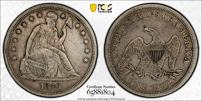 1846 Liberty Seated Dollar PCGS VF35 CAC Original Crusty Look