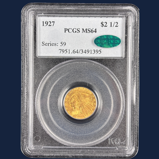 1927 Indian Head Quarter Eagle PCGS MS64 CAC Older Holder Looks GEM