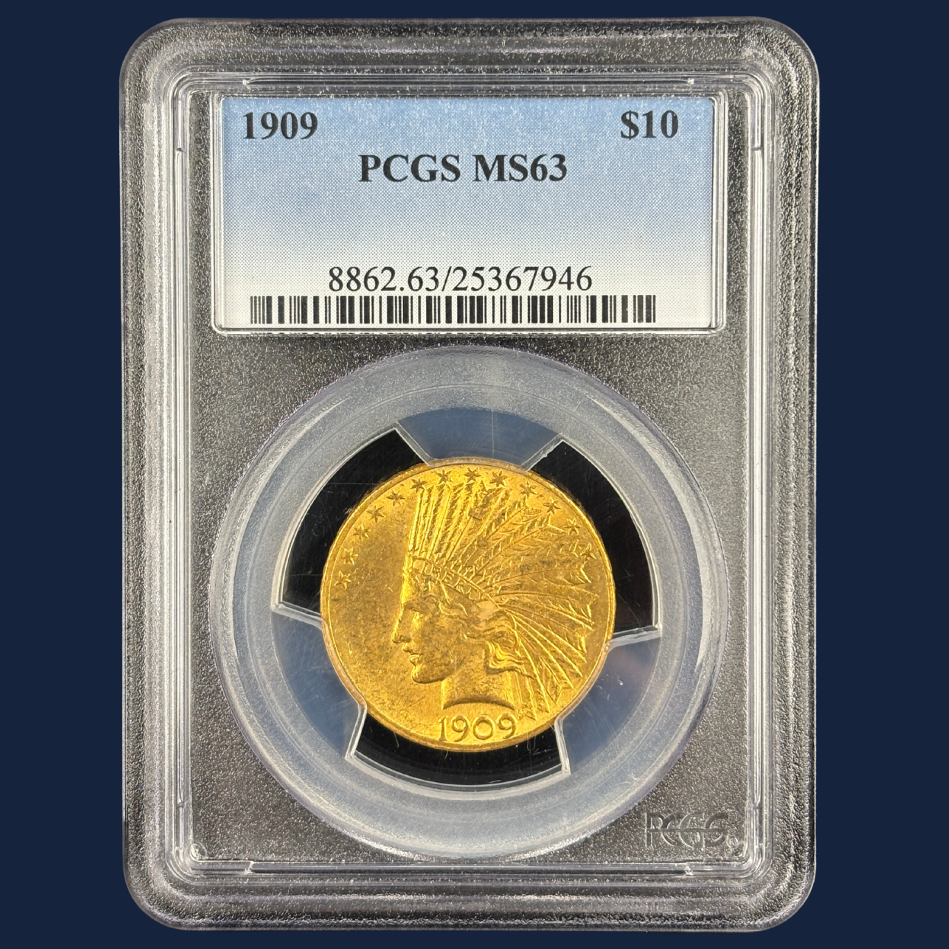 1909 $10 Indian Head Eagle Gold US Coin PCGS MS63 Elusive Key Date Frosty Luster