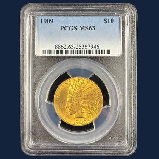 1909 $10 Indian Head Eagle Gold US Coin PCGS MS63 Elusive Key Date Frosty Luster