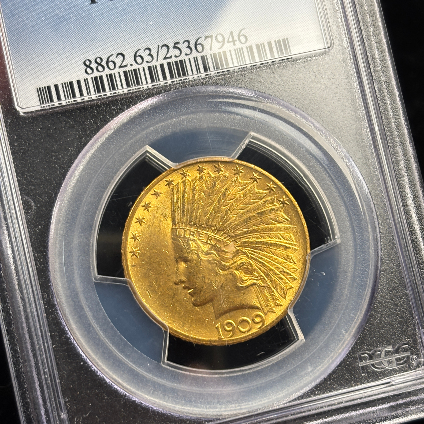 1909 $10 Indian Head Eagle Gold US Coin PCGS MS63 Elusive Key Date Frosty Luster