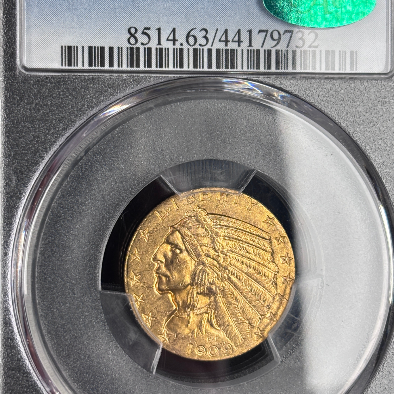 1909-D $5 Indian Head Gold Half Eagle PCGS MS63 CAC US Gold Coin