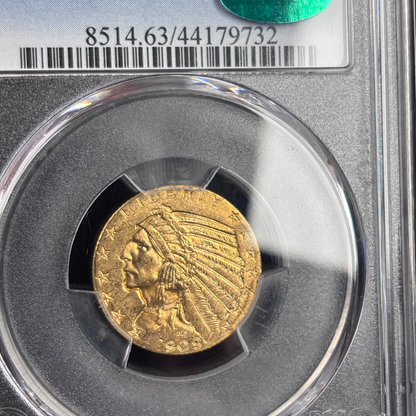 1909-D $5 Indian Head Gold Half Eagle PCGS MS63 CAC US Gold Coin
