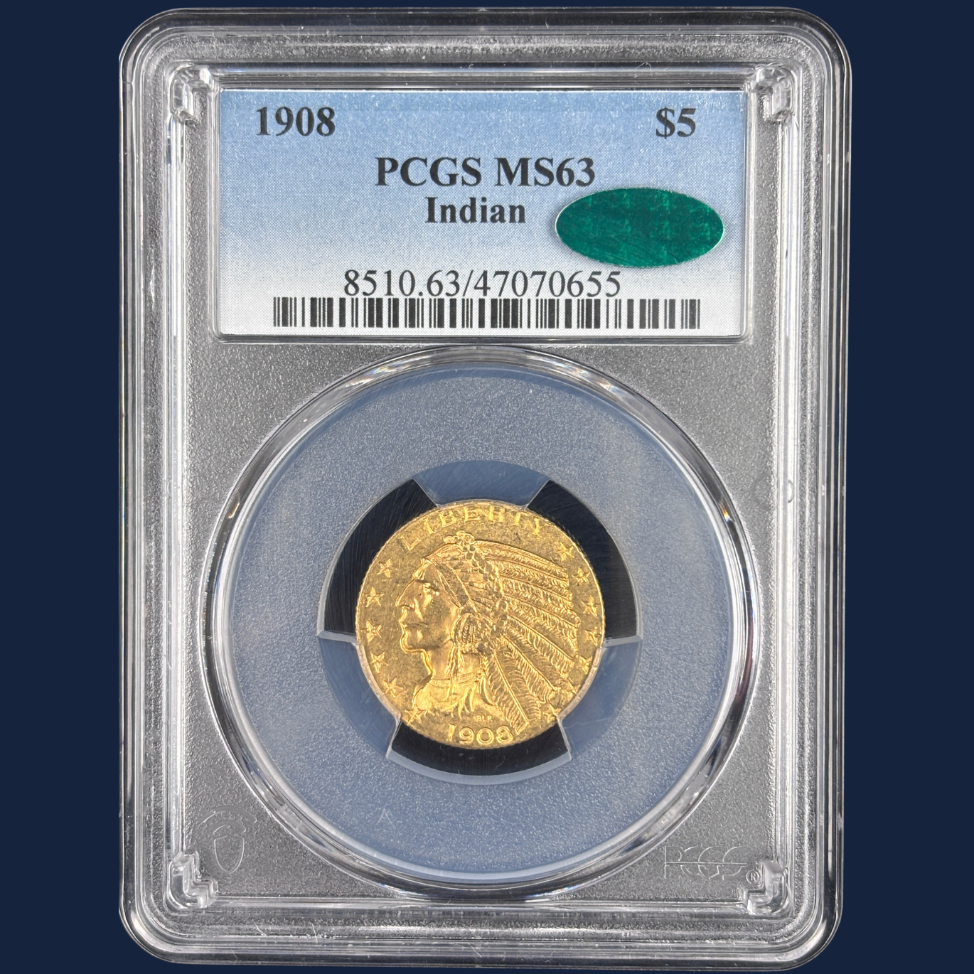 1908 $5 Indian Head Half Eagle PCGS MS 63 CAC First Year of Issue US GOLD COIN