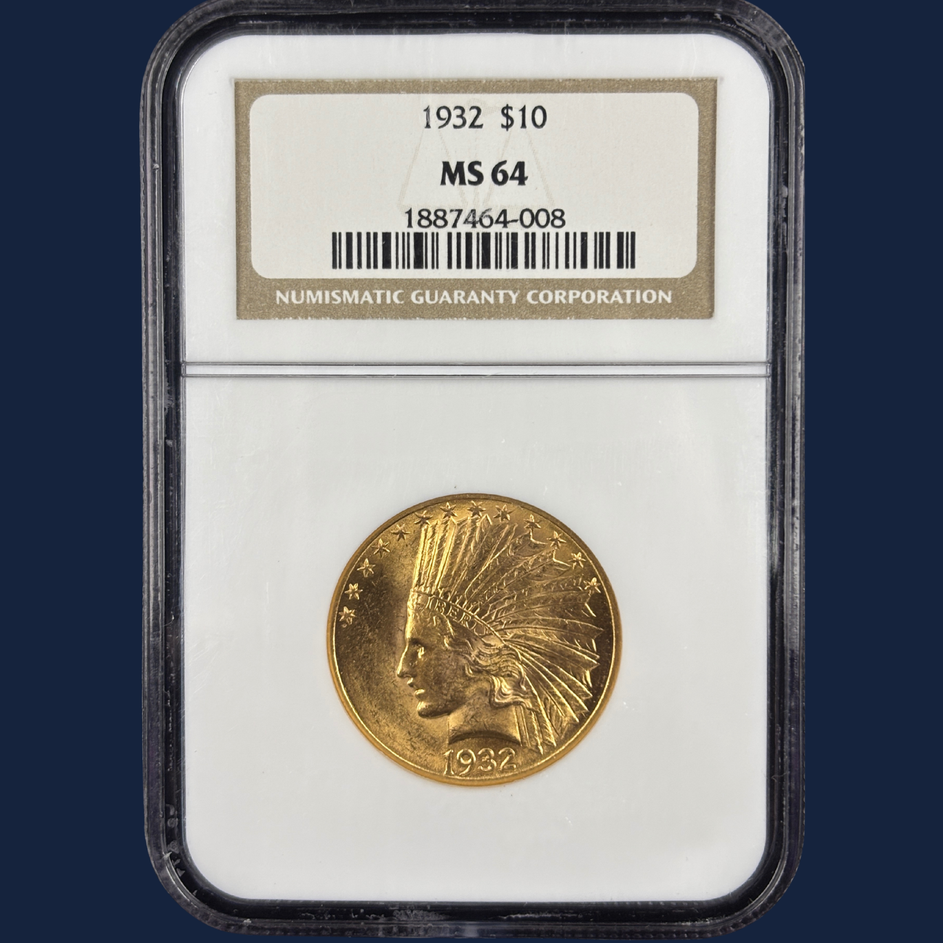 1932 $10 Indian Head Gold Eagle Coin NGC MS64 Older Holder Fresh Look