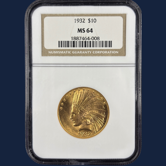 1932 $10 Indian Head Gold Eagle Coin NGC MS64 Older Holder Fresh Look
