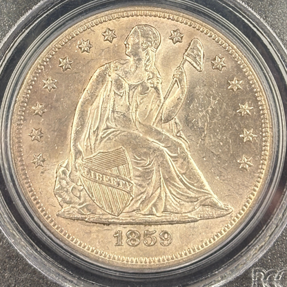 1859 O Liberty Seated Dollar PCGS MS63 Frosty Original