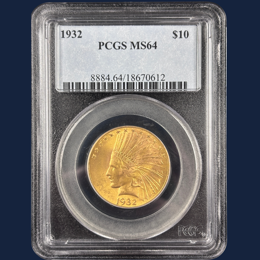 1932 $10 Indian Head Gold Eagle PCGS MS64 Older Blue Holder
